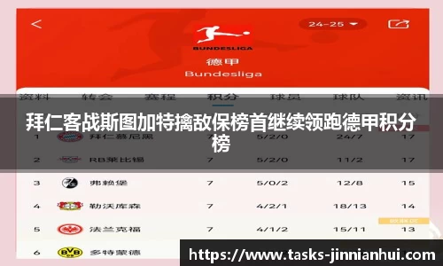 拜仁客战斯图加特擒敌保榜首继续领跑德甲积分榜